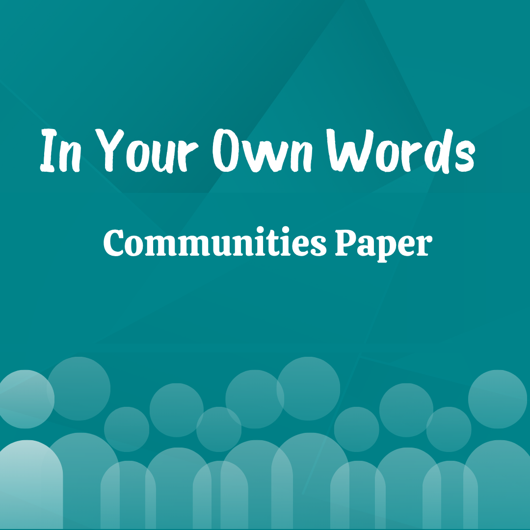 In Your Own Words, Communities Paper Logo with graphic
